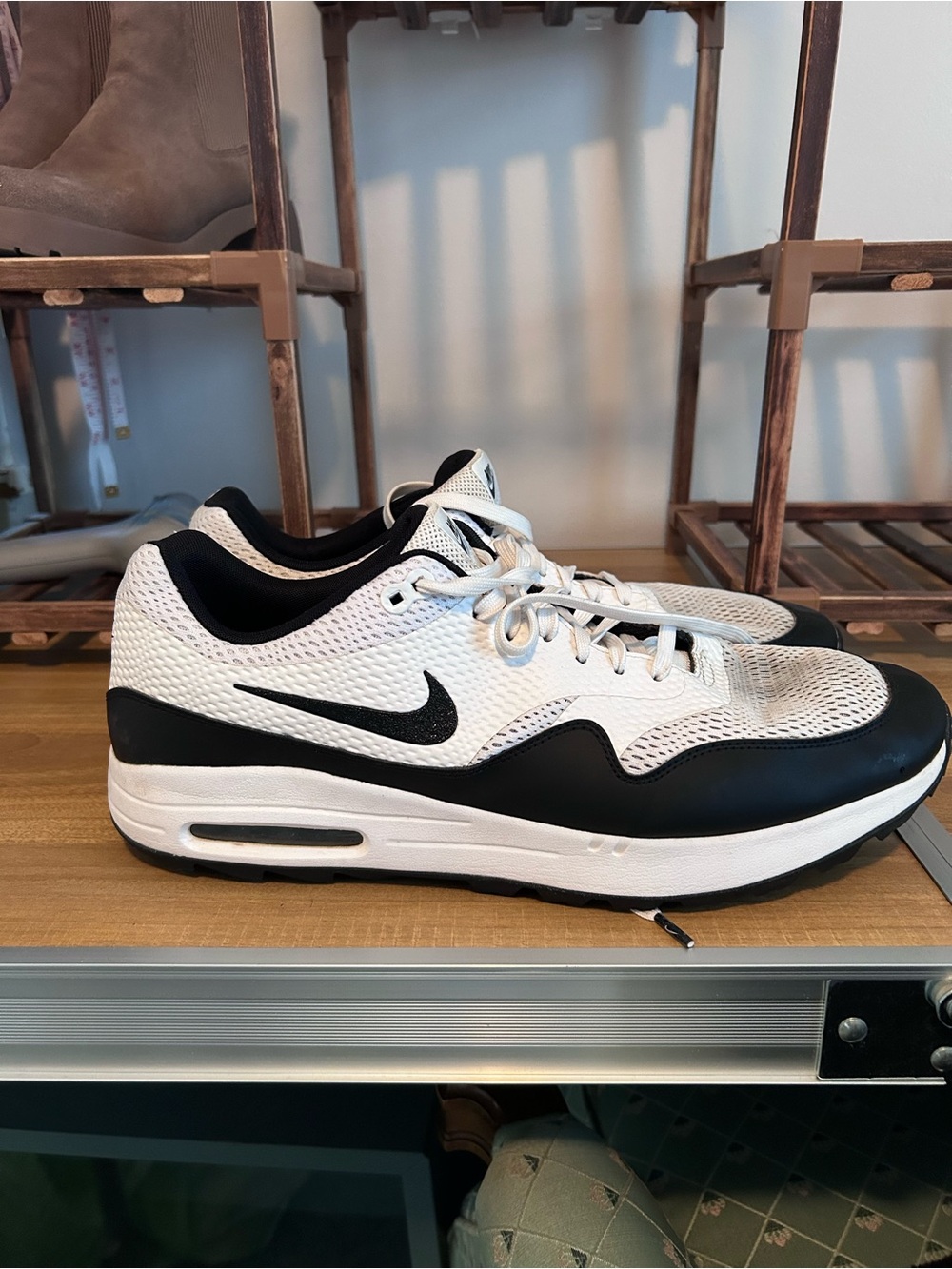 Nike White and Black Mesh Golf Shoes